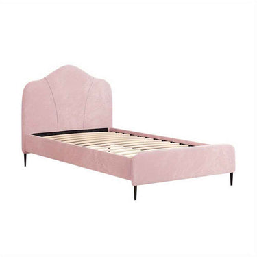 King Single Bed Velvet Pink Bed Frame OLAN - Contemporary Style